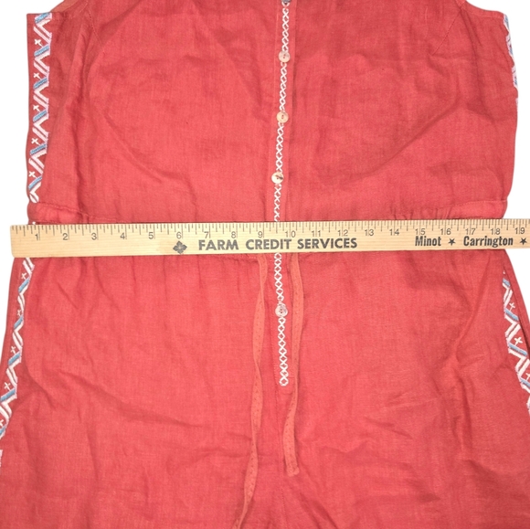 Johhny Was Elia Linen Tie Embroidered Wide-Leg Jumpsuit in Rust Size M - Picture 7 of 9